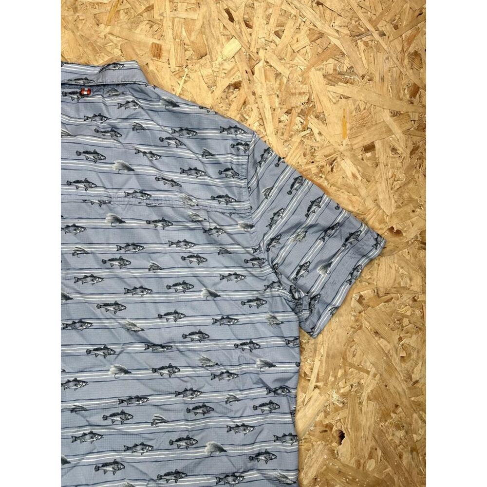 The American Outdoorsman Fishing Shirt Mens Large Blue Fish Print Short Sleeve - Picture 13 of 14